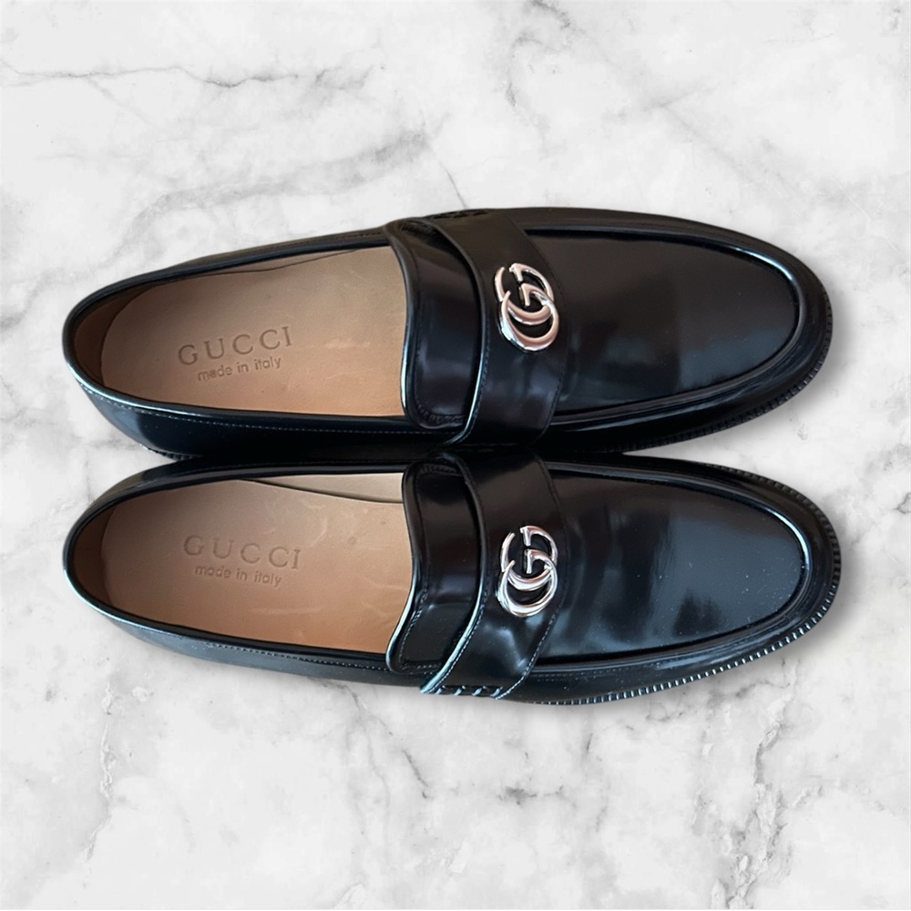 Mens Gucci GG Marmont Black Leather Loafers Size 9